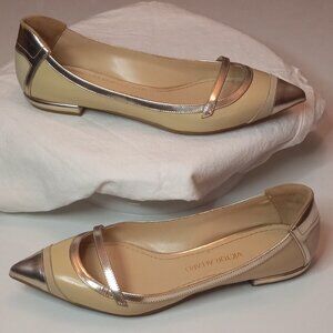 Victor Alfaro Sample Blush and Silver Leather Suede Flats 6.5 Runway Worn Only